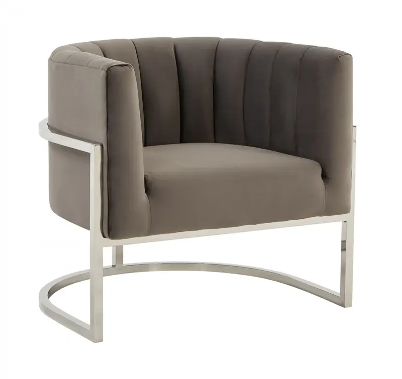 Glam Grey and Steel Channel Tufted Velvet Accent Chair By Homeroots