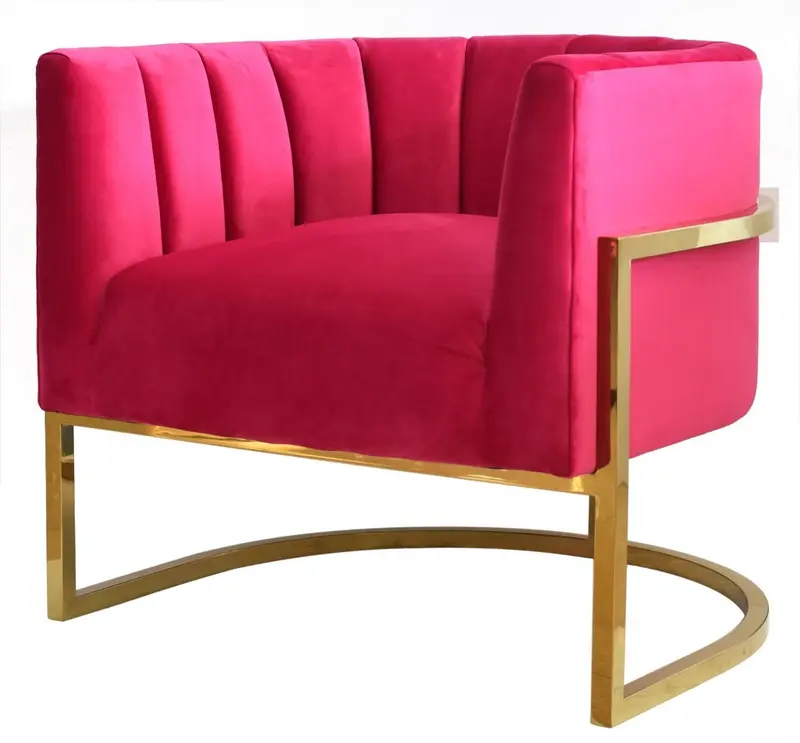 Glam Pink and Gold Channel Tufted Velvet Accent Chair By Homeroots