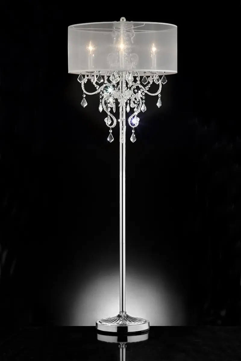 Glam Silver Faux Crystal Floor Lamp with See Thru Shade By Homeroots