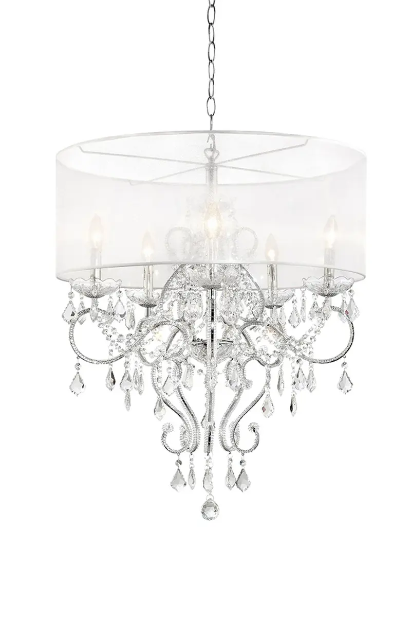 Glam Silver Faux Crystal Hanging Celing Lamp with See Thru Shade By Homeroots