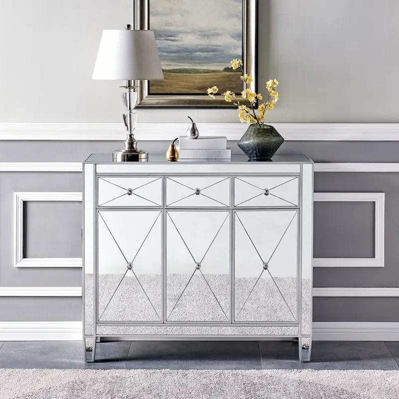 Glamorous Mirrored Bling Three Door Accent Cabinet By Homeroots