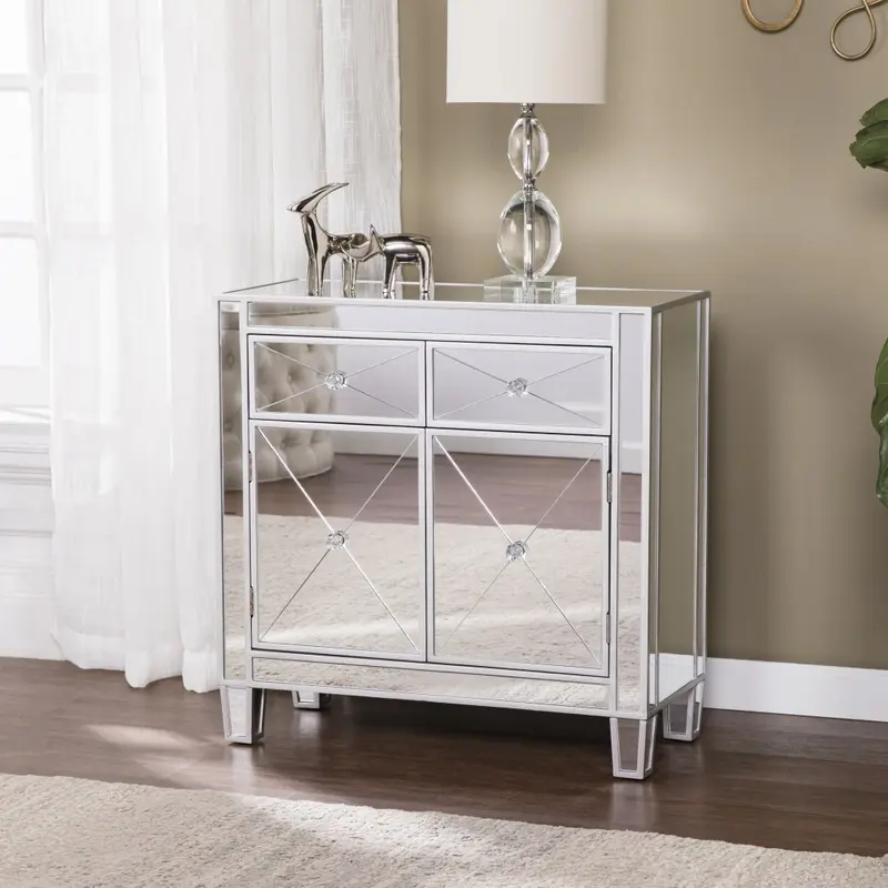 Glamorous Mirrored Bling Two Door Storage Accent Cabinet By Homeroots
