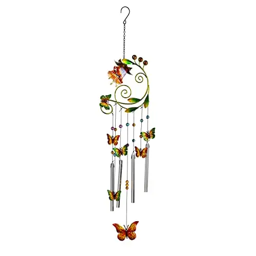 Glass and Metal Flower with Butterflies Windchime