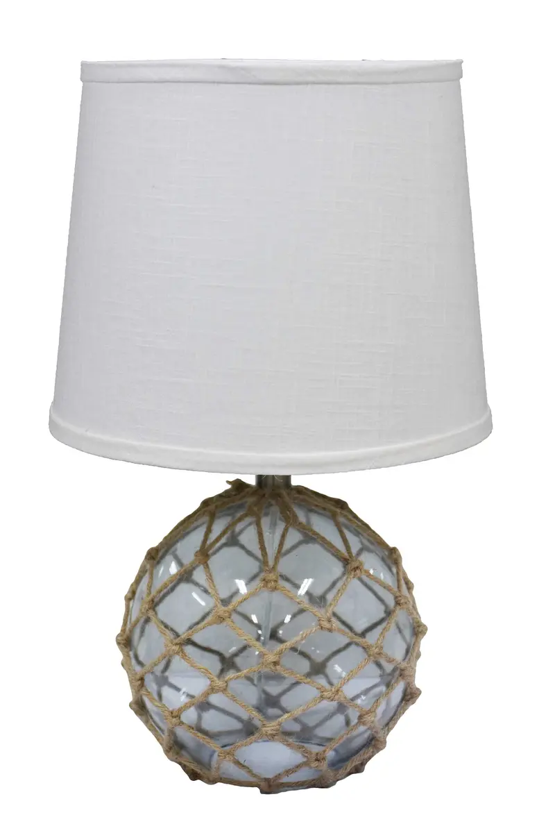 Glass and Net Finish Table Lamp with White Linen Shade By Homeroots