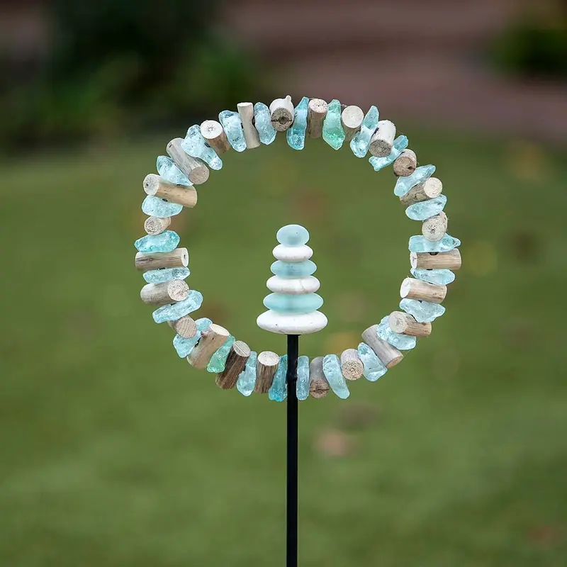 Glass Cairn in Ring Garden Stake Set of 4 By Garden Age Supply