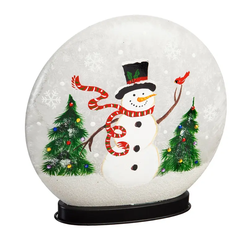 Glass Hand Painted Snowman and Cardinal LED Disc,8led7186b