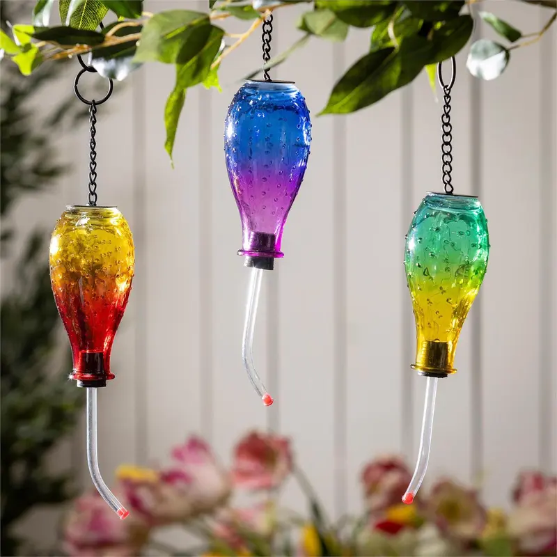 Glass Hanging Hummingbird Feeder, Colorful Ombre