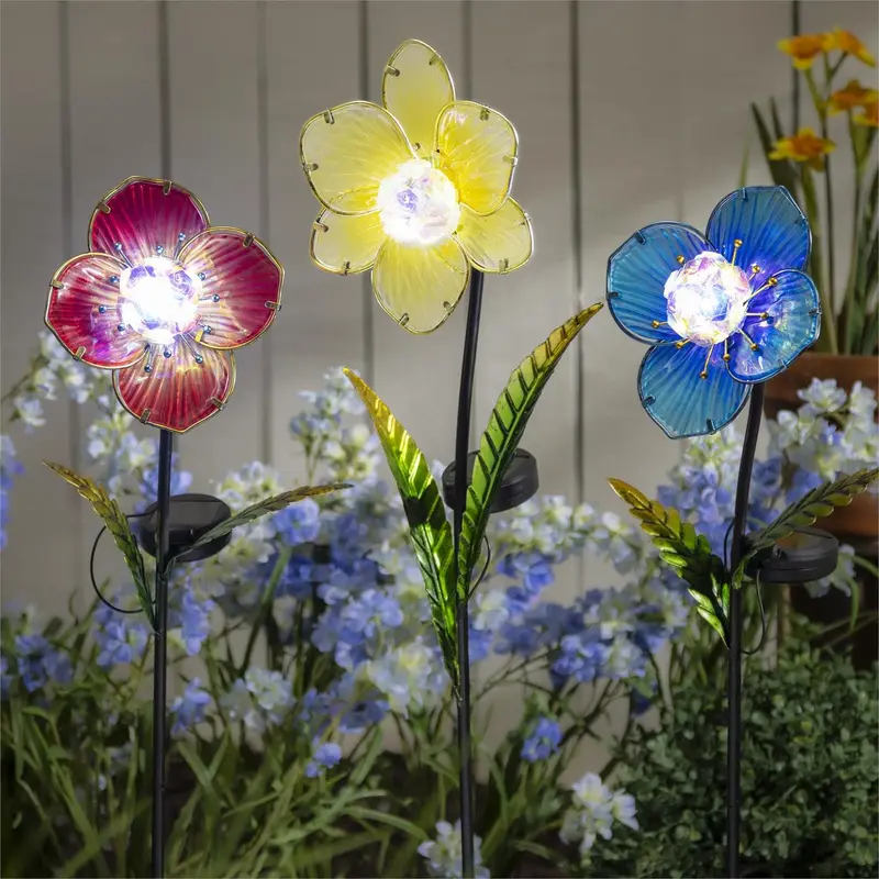 Glass Poppy Solar Garden Stake, 27", CDU