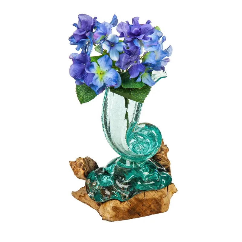 Glass Shell Vase On Driftwood,8prm025