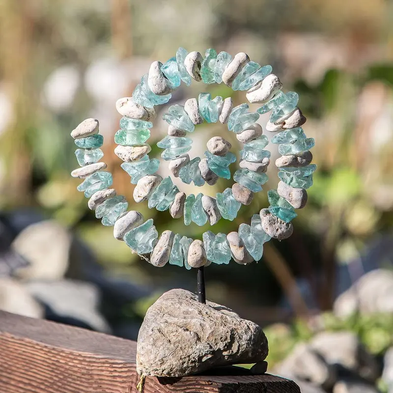 Glass & Stone Spiral on Rock Set of 2 By Garden Age Supply