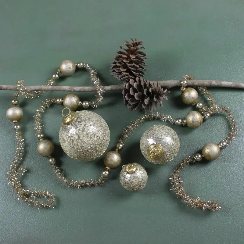 Glass & Tinsel Garland, Gold Set Of 2 By HomArt