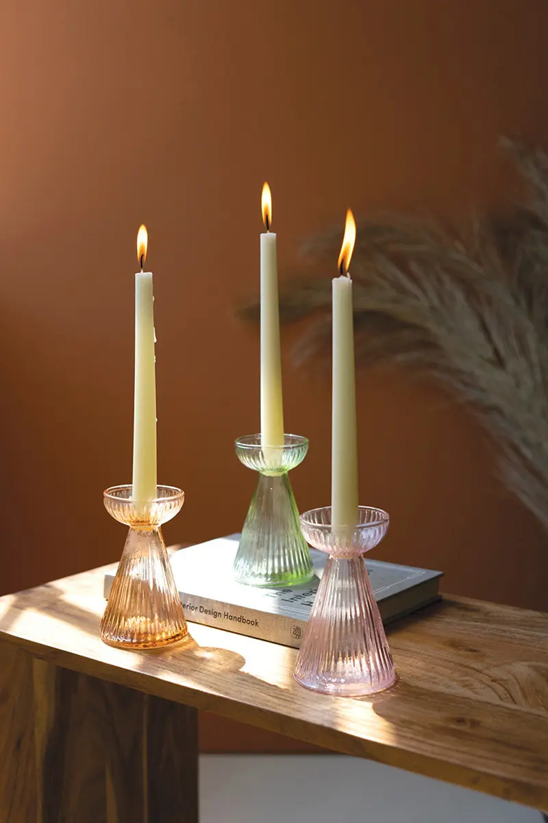 Glass Vase/Taper Holders - One Each Color Set Of 3 By Kalalou
