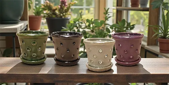 Glazed Ring Orchid Pot w/ Attached Saucer 5" WP