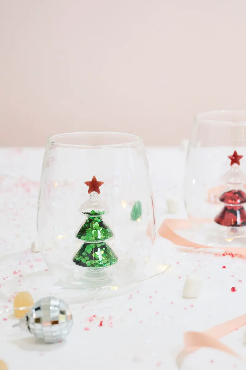 Glitter Tree Drinkware Set of 4 By Accent Decor