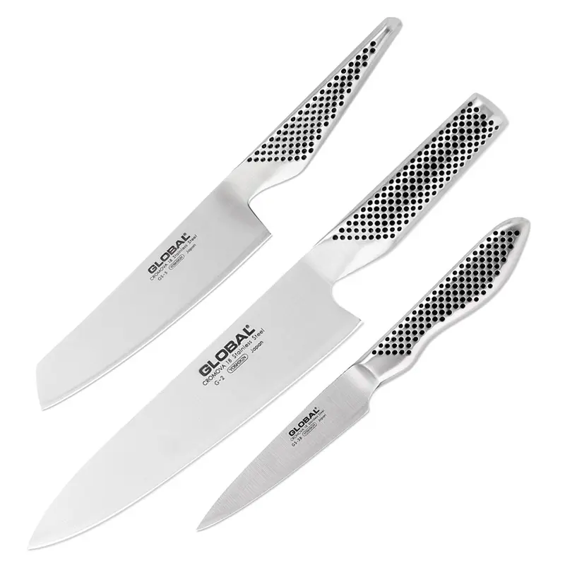 Global Classic 3-Piece Knife Set With Chef'S Vegetable Anf Paring Knife