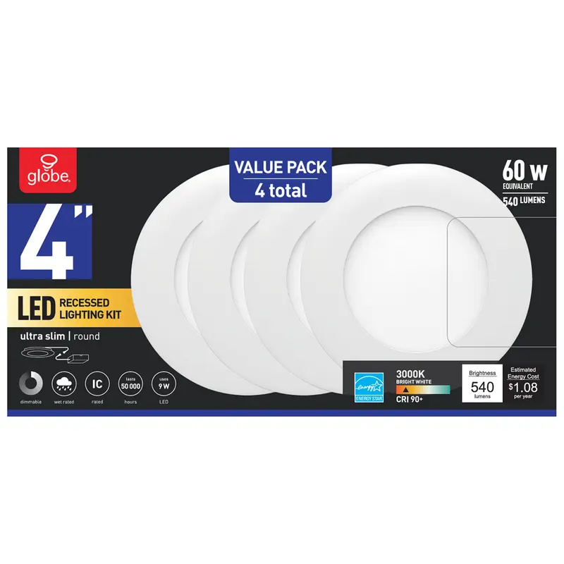 Globe Electric White Aluminum 9W 120V 540 lm. LED Recessed Lighting Kit 4 W in. - Deal of The Week