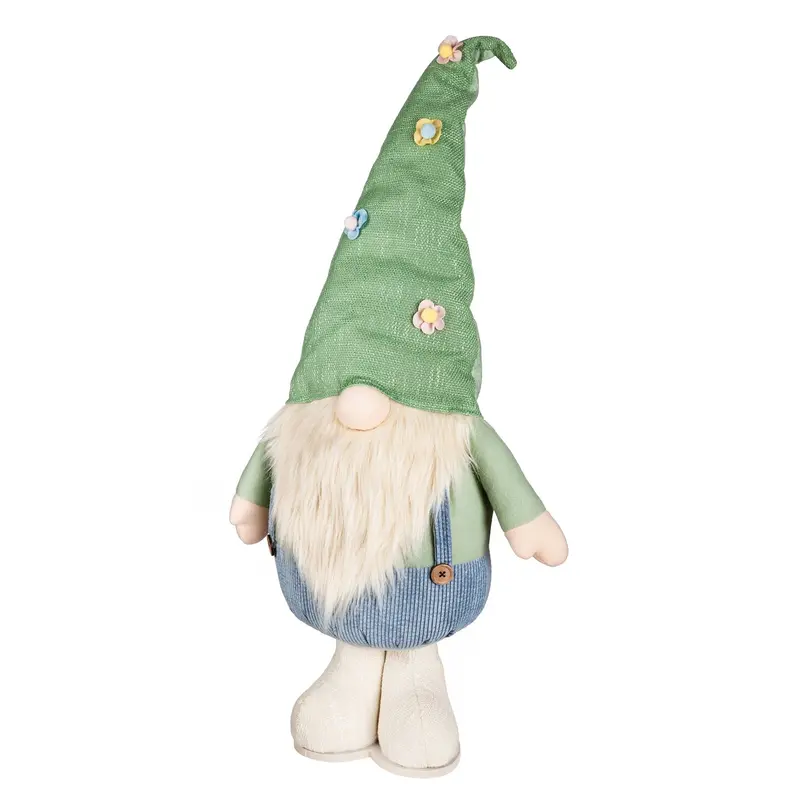 Gnome with Green Floral Hat and Blue Overalls Table Decor,8tan113
