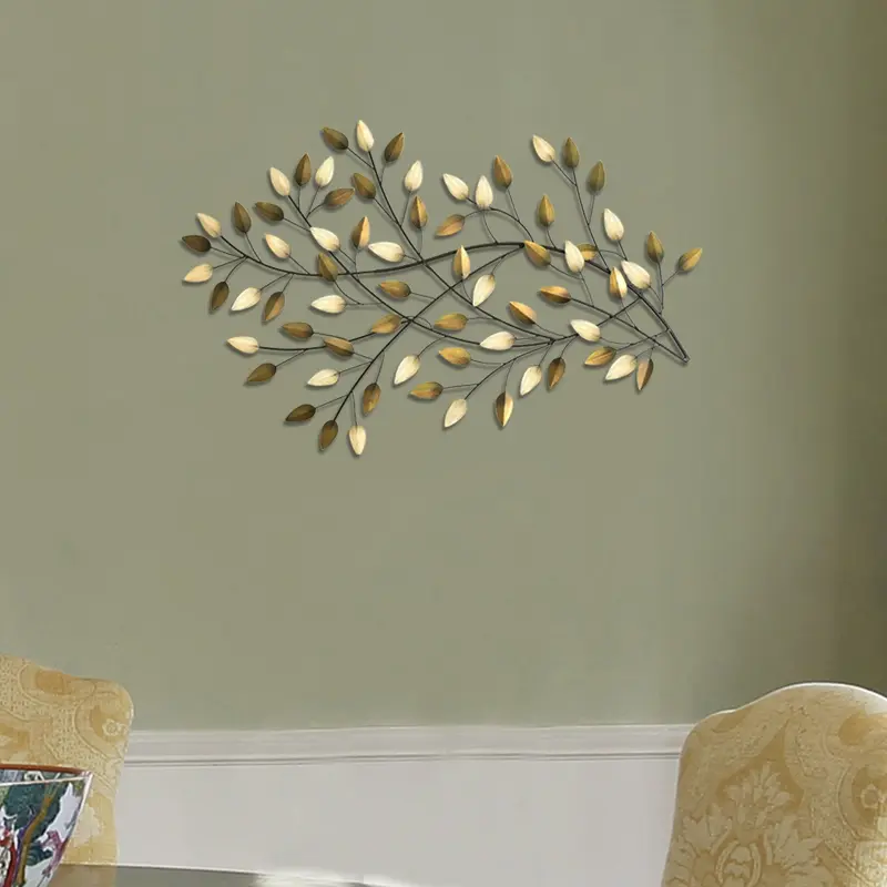 Gold and Beige Metal Blowing Leaves Wall Decor By Homeroots
