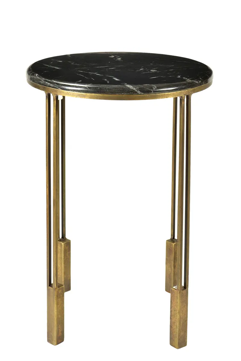 Gold And Black Marble And Iron Round End Table By Homeroots