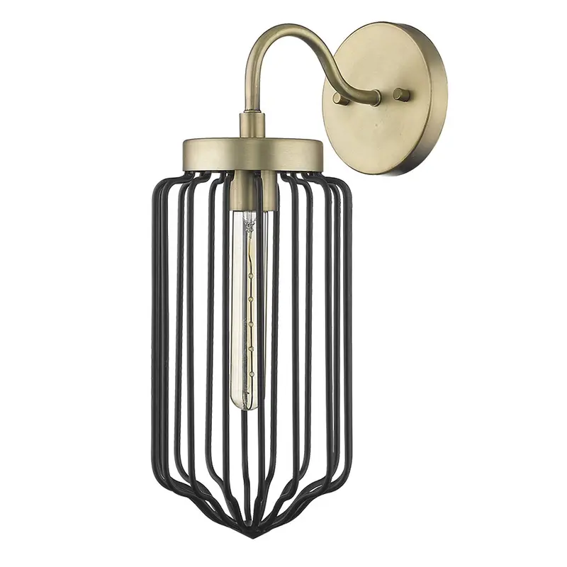Gold and Black Metal Cage Wall Sconce By Homeroots
