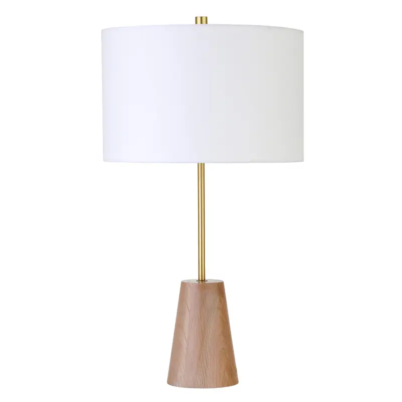 Gold and Brown Metal Table Lamp With White Drum Shade By Homeroots
