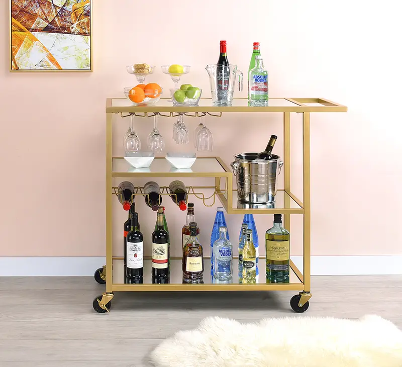 Gold And Clear Glass Serving Cart By Homeroots - 319143
