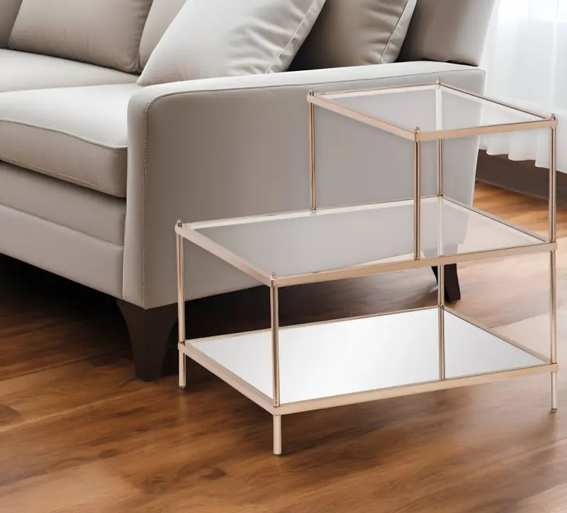 Gold And Clear Glass Tiered Rectangular End Table By Homeroots