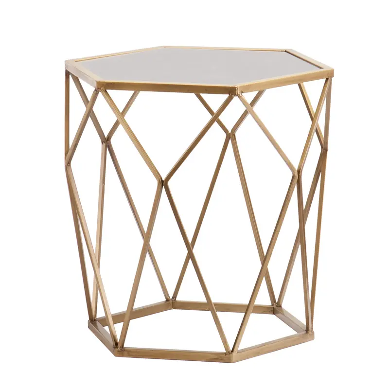 Gold And Reflective Glass Hexagon Mirrored End Table By Homeroots