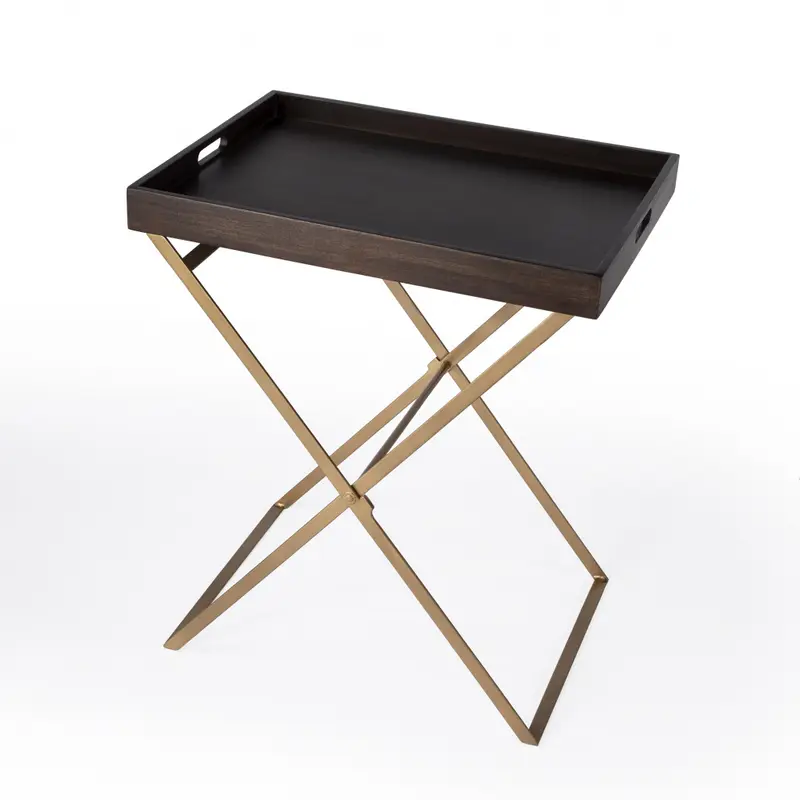 Gold And Walnut Solid Wood Rectangular End Table By Homeroots