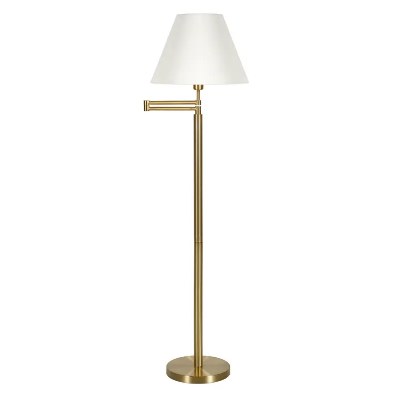 Gold And White Swing Arm Floor Lamp With White Fabric Empire Shade By Homeroots