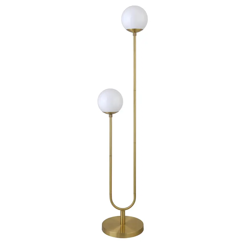 Gold And White Two Light Novelty Floor Lamp With White Glass Globe Shade By Homeroots