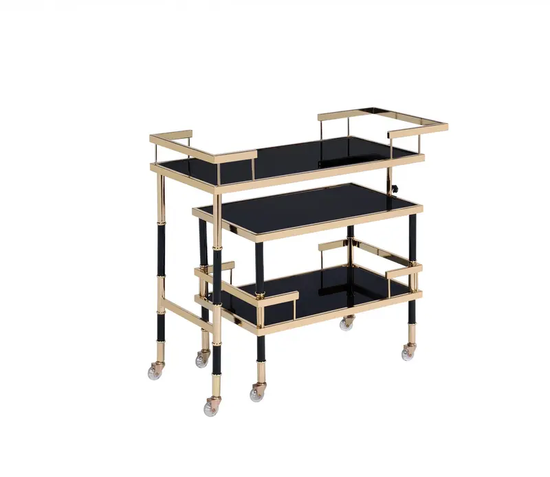Gold Black Smoky Glass Metal Casters Serving Cart By Homeroots
