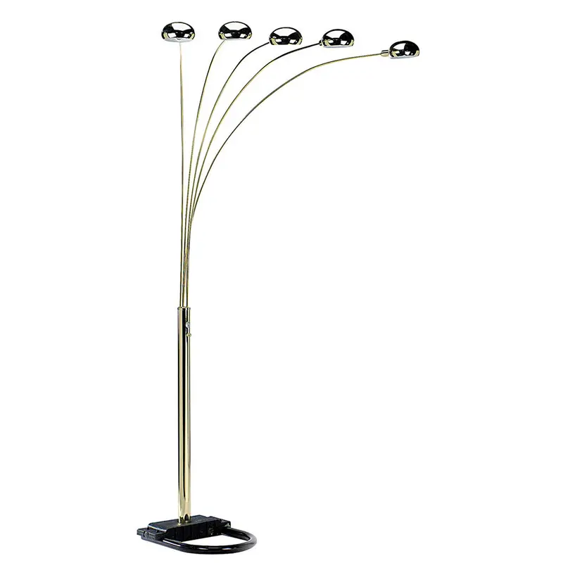 Gold Five Light Arc Floor Lamp With Brass Metal Dome Shade By Homeroots