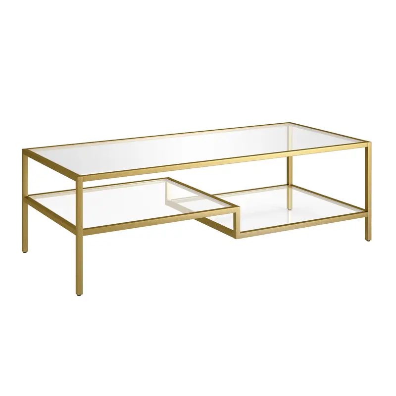 Gold Glass And Steel Coffee Table With Two Shelves By Homeroots