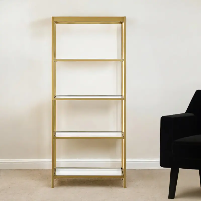 Gold Metal and Glass Four Tier Etagere Bookcase By Homeroots