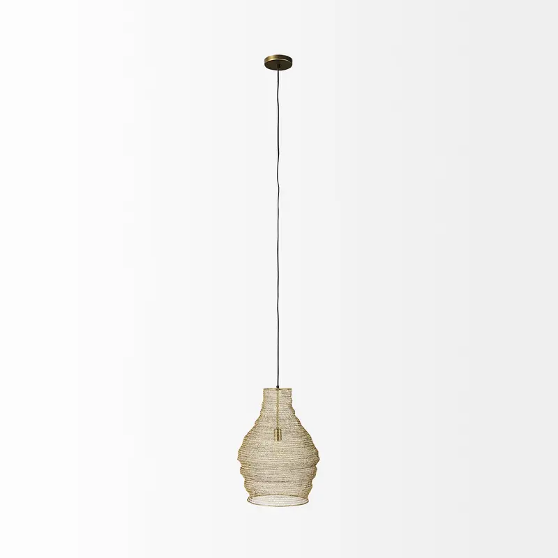 Gold Metal Wire Mesh Hanging Pendant Light By Homeroots