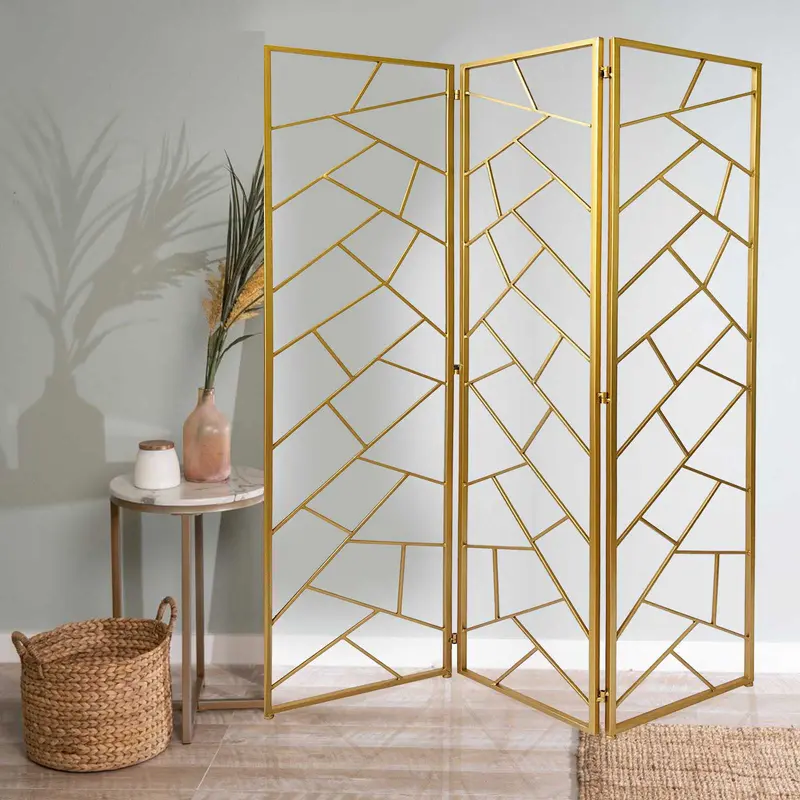 Golden Abstract Geo Three Panel Room Divider Screen By Homeroots