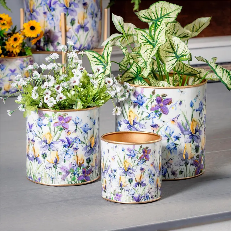 Golden Lilac Metal Planters, Set of 3