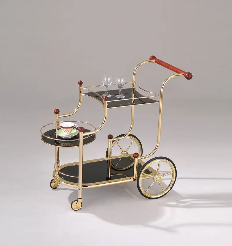 Golden Plated And Black Glass Serving Cart By Homeroots