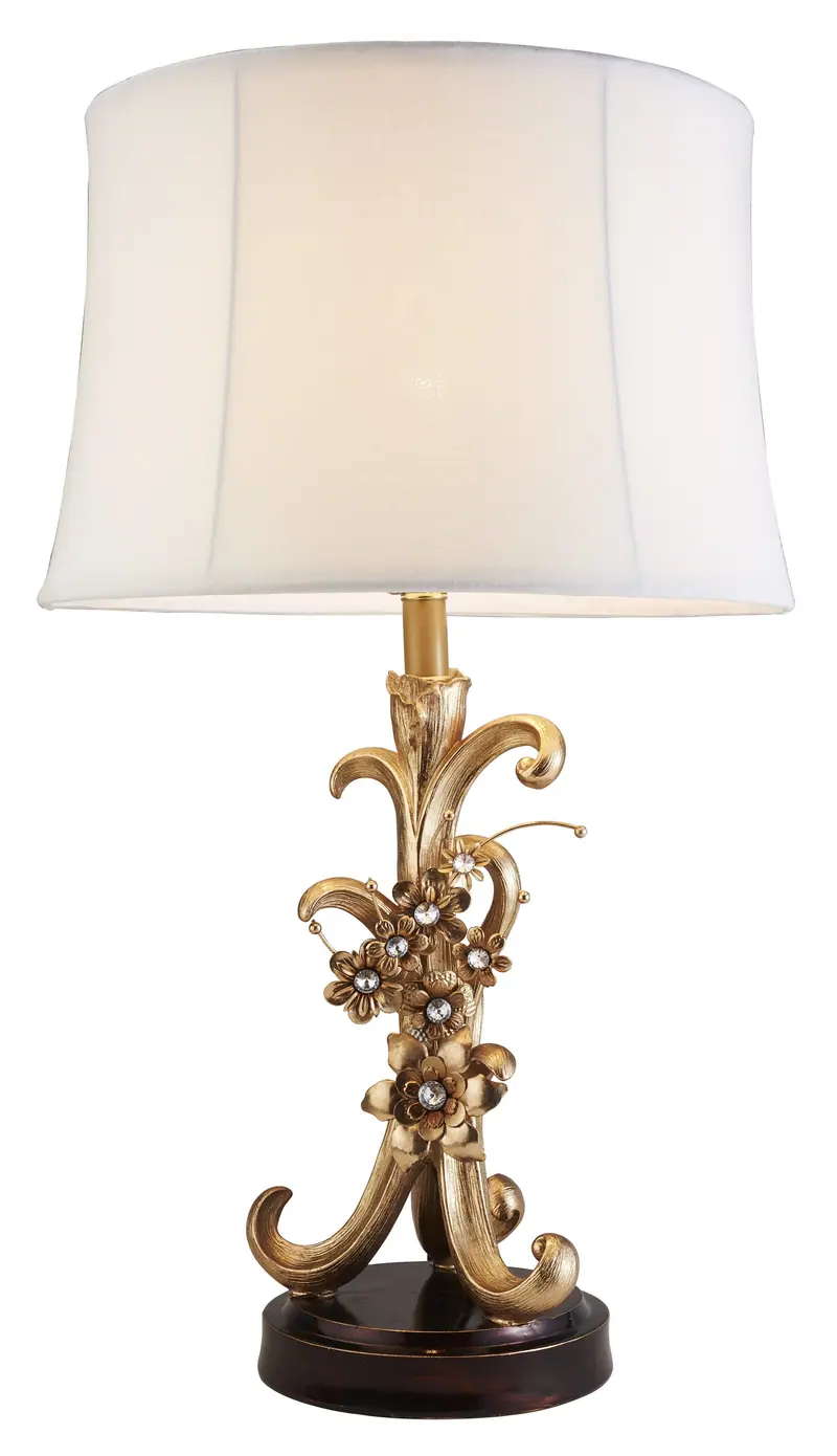 Golden Scroll and Faux Crystal Bling Table Lamp By Homeroots