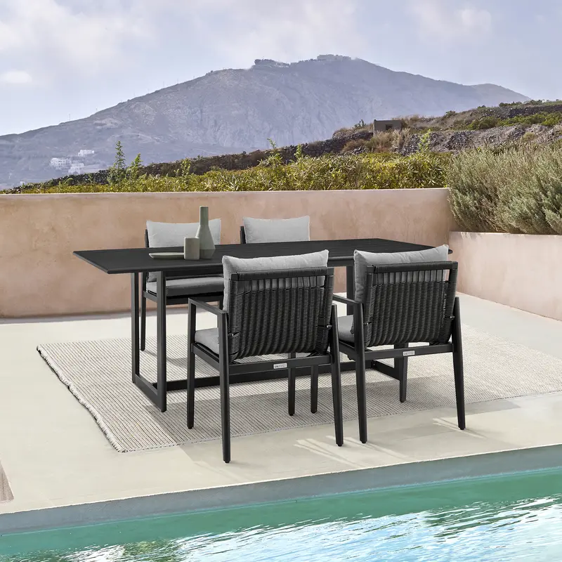 Grand Outdoor Patio 5-Piece Dining Table Set in Aluminum with Grey Cushions By Armen Living