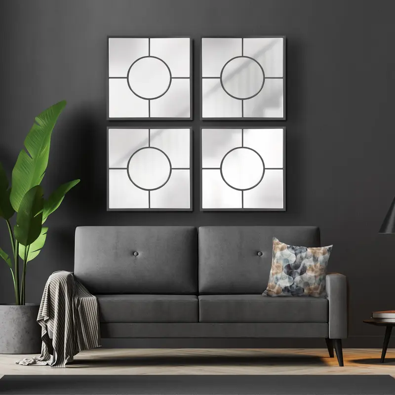 Graphite Geometric Design Square Metal Wall Mirror By Homeroots