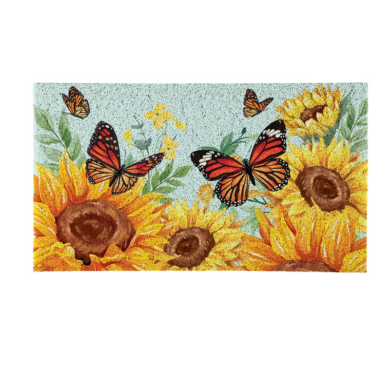 Grateful Gatherings Sunflower and Butterfly PVC Trapper Mat, 28"x16"
