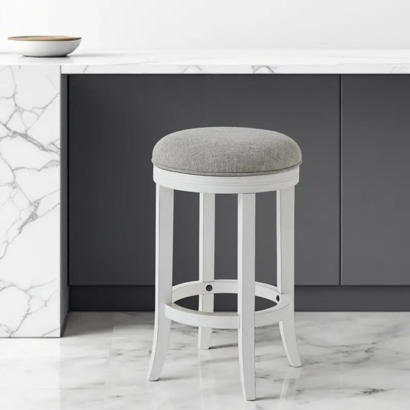 Gray And Antiqued White Solid Wood Swivel Backless Counter Height Bar Chair By Homeroots
