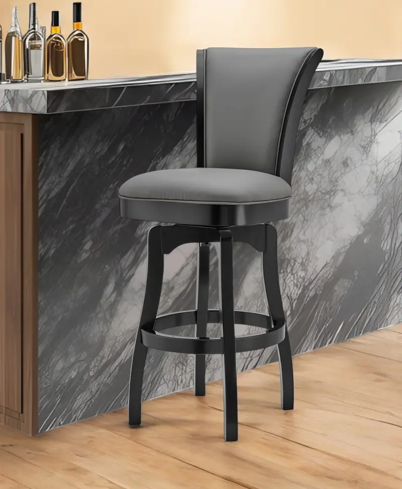 Gray and Black Faux Leather and Iron Counter Height Swivel Bar Chair By Homeroots