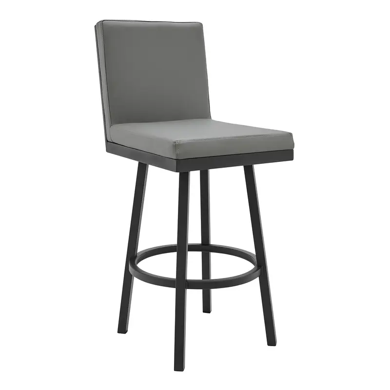 Gray And Black Faux Leather And Iron Swivel Bar Height Bar Chair By Homeroots