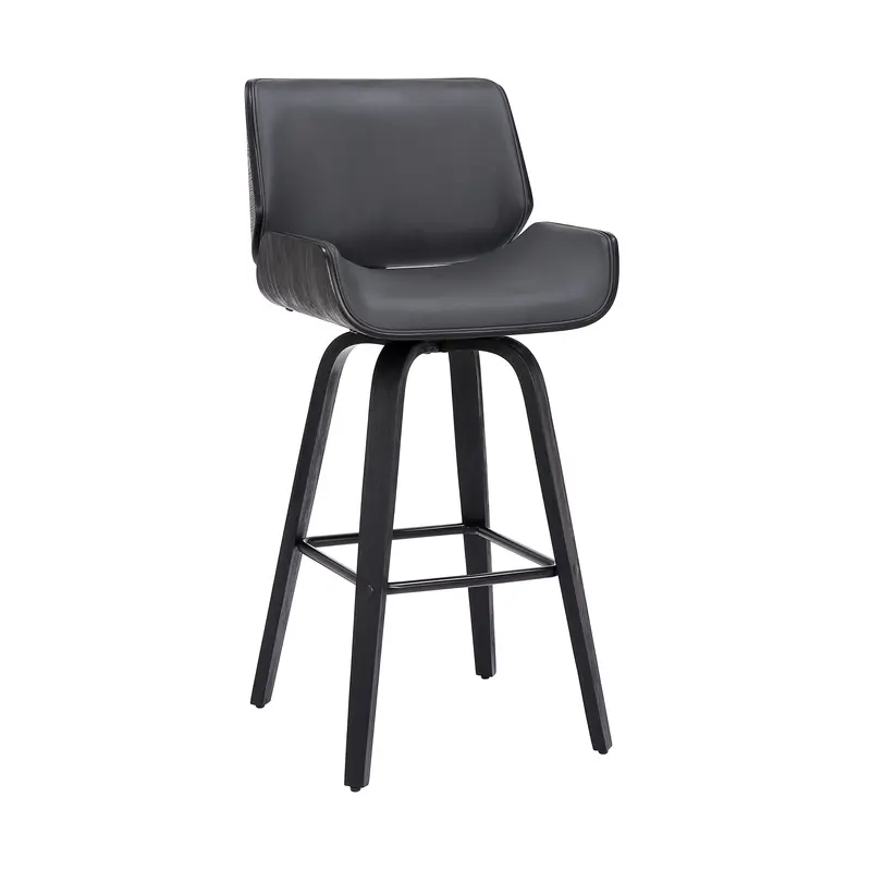 Gray And Black Faux Leather And Iron Swivel Counter Height Bar Chair By Homeroots