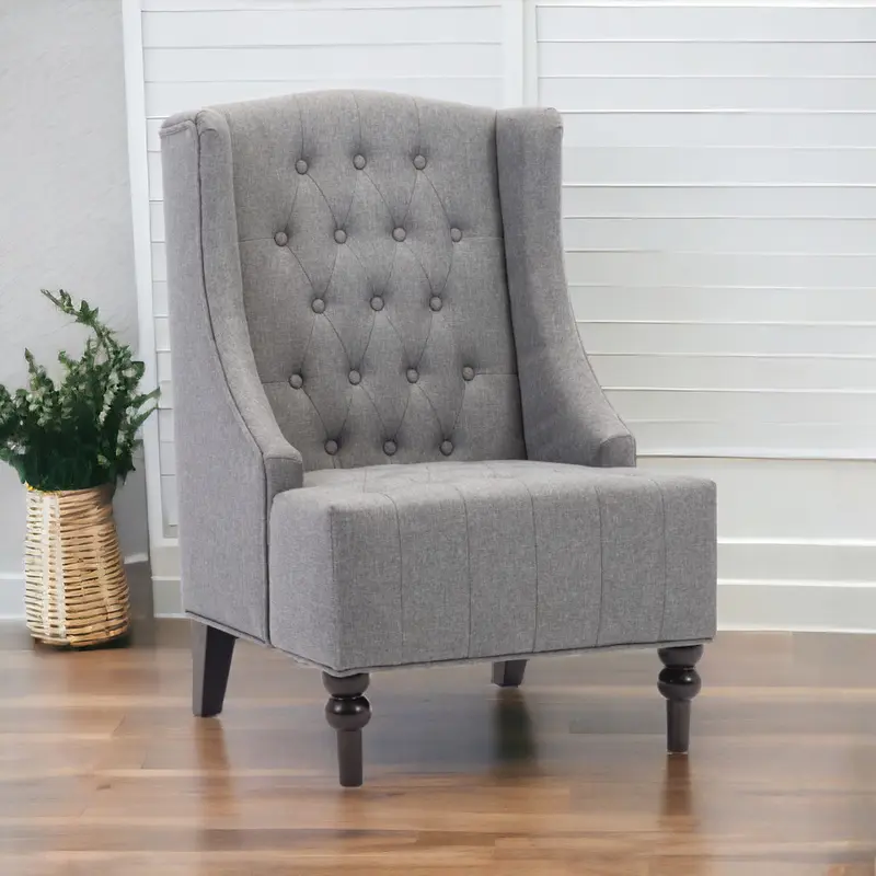 Gray and Black Upholstered Tufted Wingback Chair By Homeroots