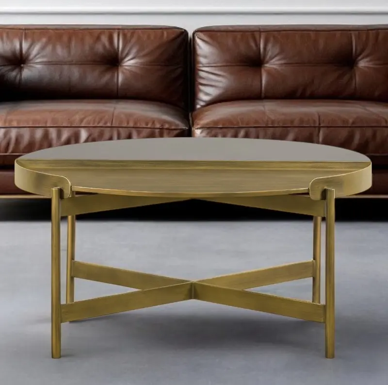 Gray And Brass Concrete And Metal Round Coffee Table By Homeroots