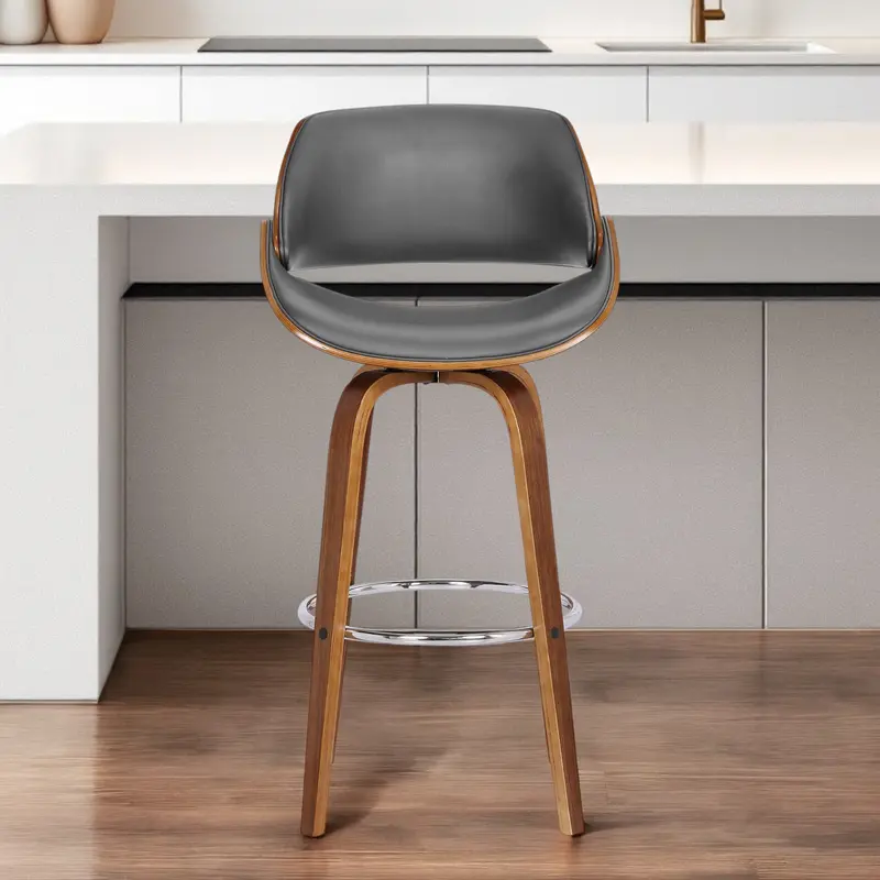 Gray And Brown Faux Leather And Iron Swivel Low Back Counter Height Bar Chair By Homeroots